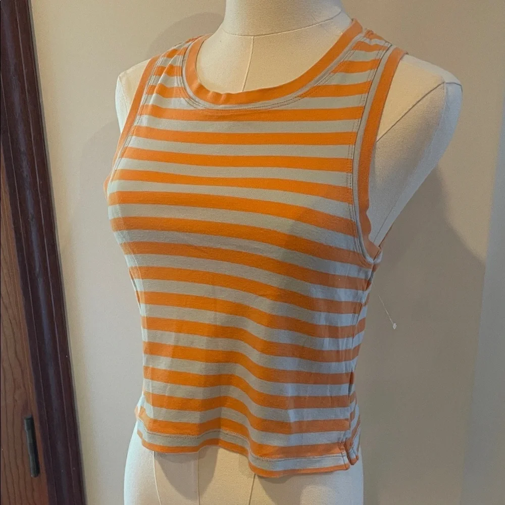 Maeve by Anthropologie Orange and White Striped Cropped Tank Top Small - Picture 3 of 7